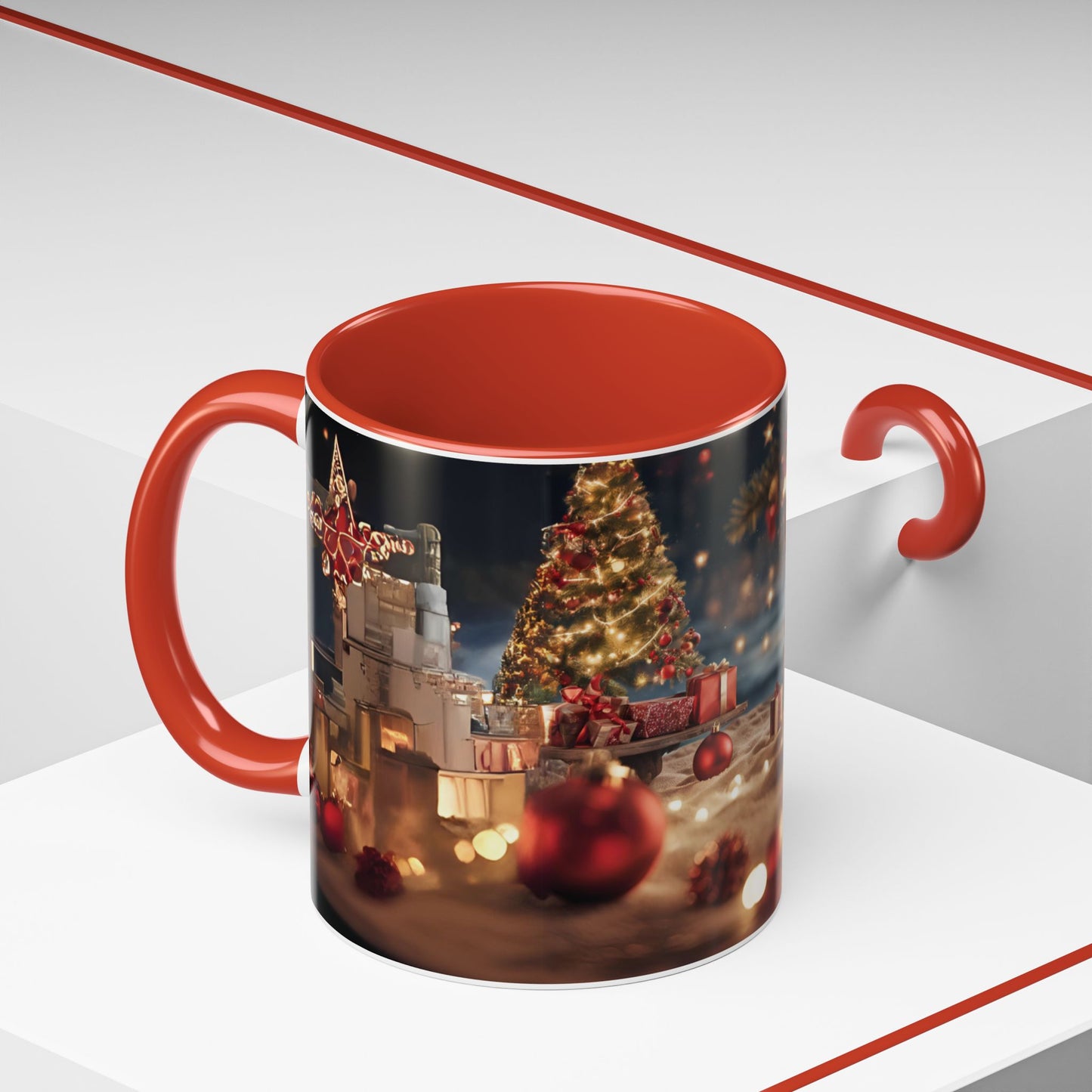 Festive Holiday Accent Coffee Mug - 11oz Christmas Design with Lights and Gifts